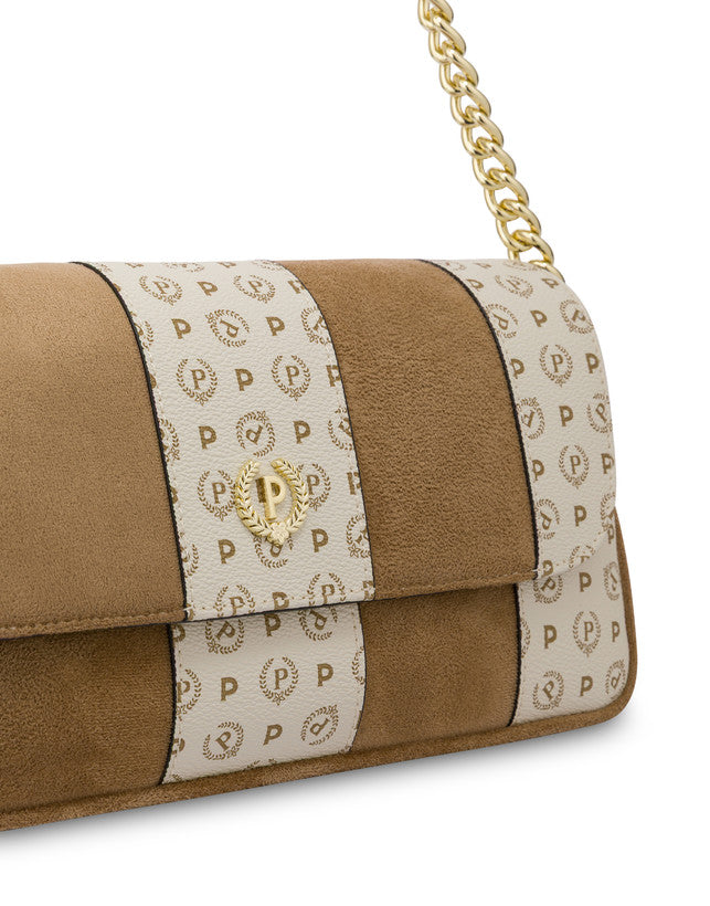 Borsa Pollini SC4639 A Spalla Interplay In Fabric Suede Ed Heritage Pvc Taupe/avorio