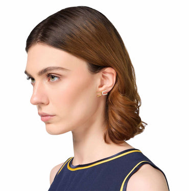 Orecchini Elisabetta Franchi OR30A47E2 logo in metallo dorato e strass