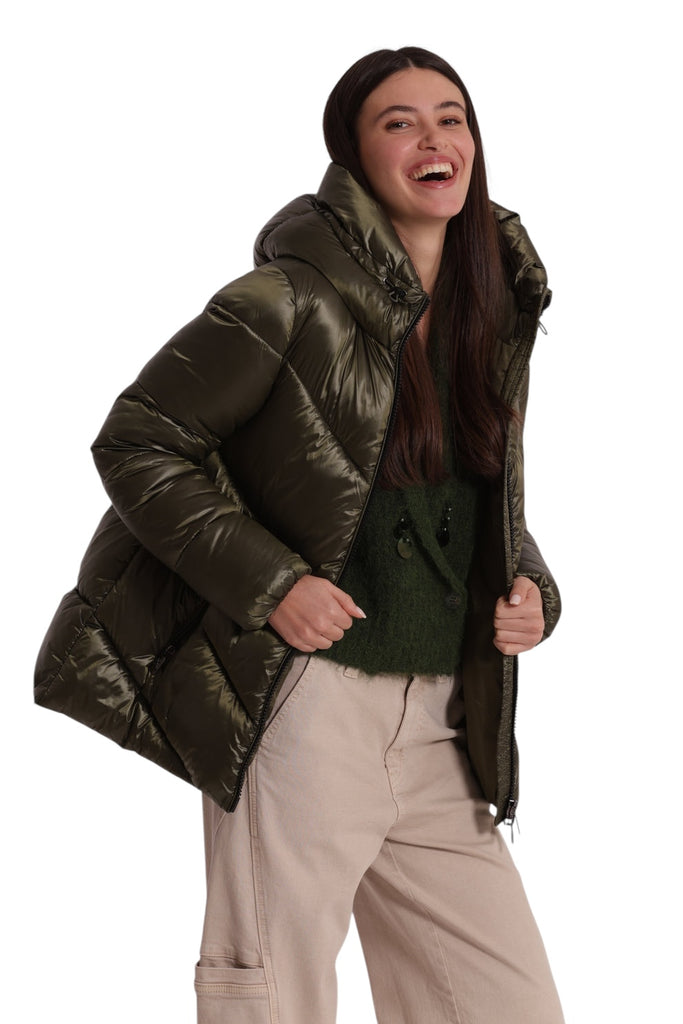 PIUMINO MIMI MUA ART6566 CORTO CON CAPPUCCIO TRAMA GEOMETRICA