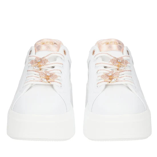 Sneaker Tosca Blu SS2502S011 Elettra con fiori in strass colore bianco/cipria