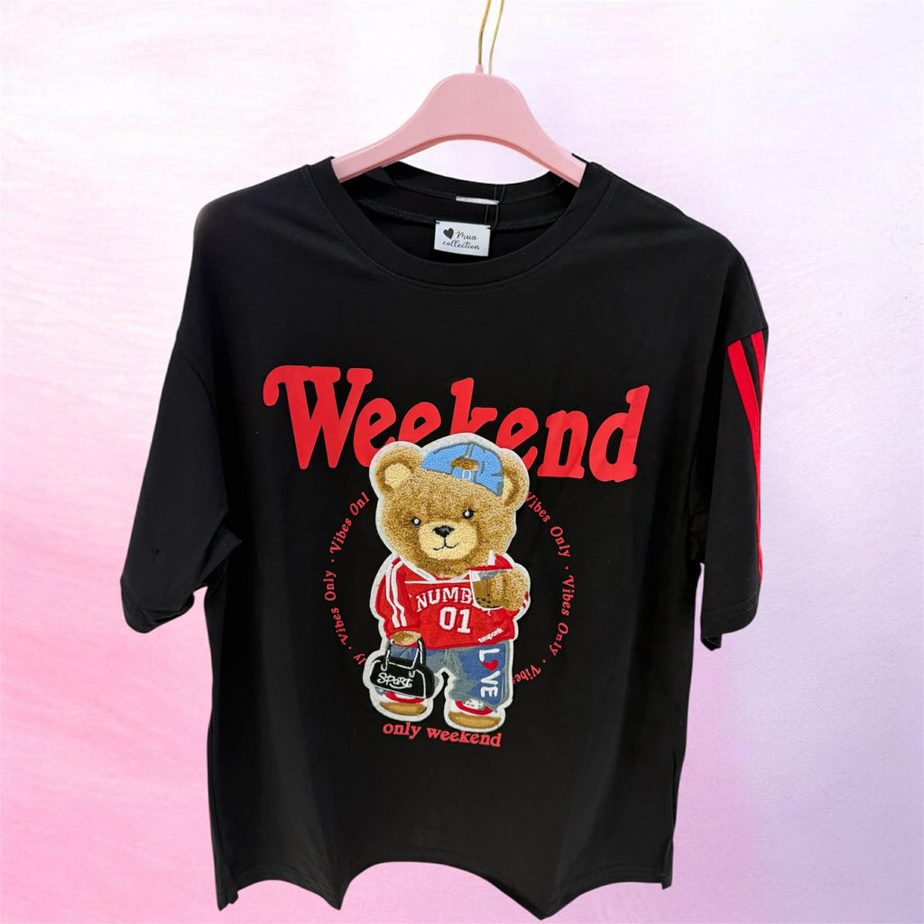 T-SHIRT DONNA MUA COLLECTION ORSETTO TEDDY WEEKEND VIBES ONLY