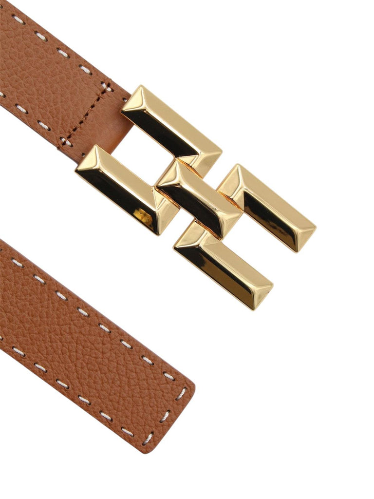 Cintura Elisabetta Franchi CT08S51E2 a vita alta in pelle con impunture Cognac