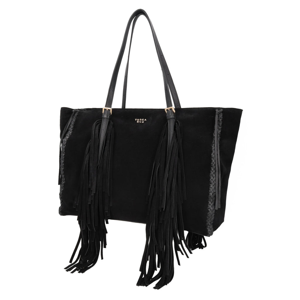 Borsa Tosca blu TF261B223 Shopping Kate in suede con frange