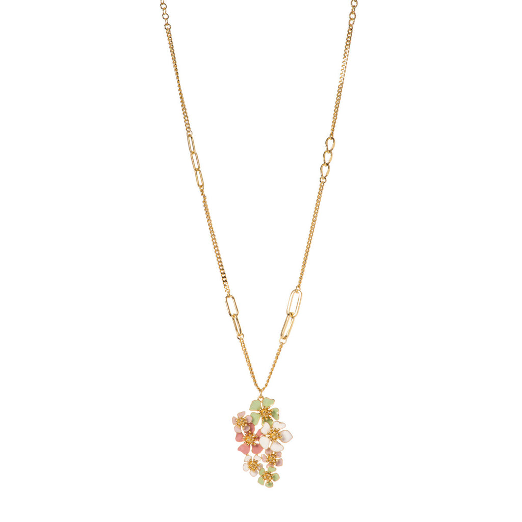 Collana Sodini Lunga Con Pendente Bouquet Rosa