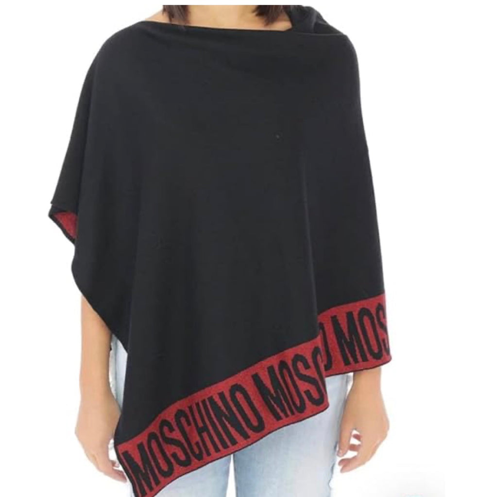 Poncho Moschino  30667 M2339 lana rasata  banda logo lurex
