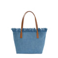 Borsa Saint Barth City Bag In Canvas Con Fringe In Denim CBMF001 00436L