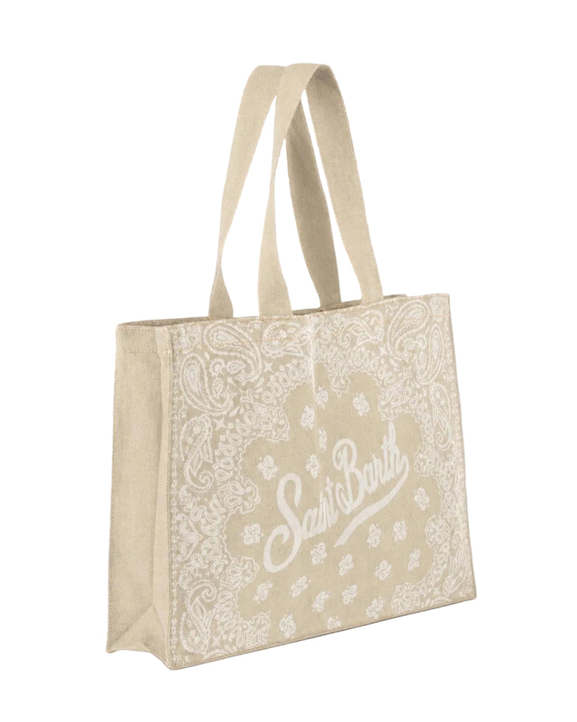 Borse Saint Barth Essential Bag in tessuto denim stampa bandana e logo a contrasto
