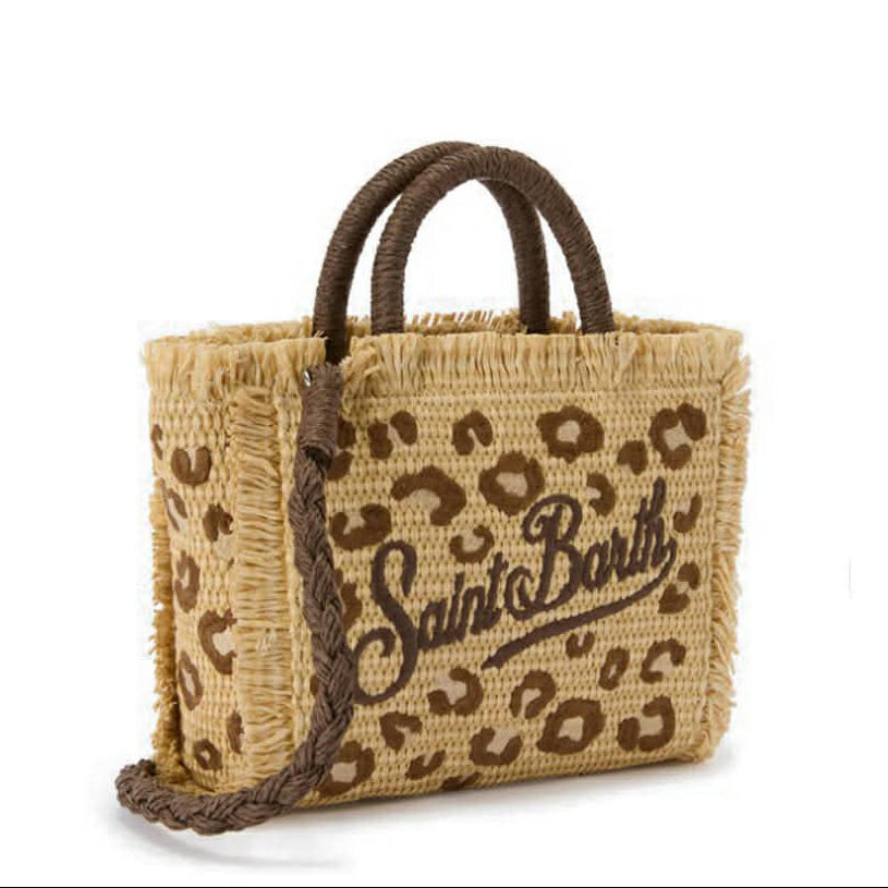 Borsa Saint Barth Vanity Straw Con Ricami Leopardati VANI021 00349L