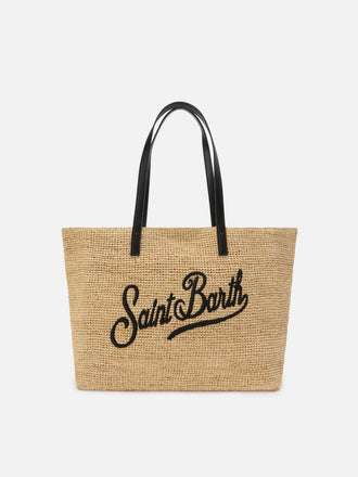 BORSA SAINT BARTH RAF001 00421L CITY IN RAFFIA CON LOGO NERO RICAMATO A CONTRASTO