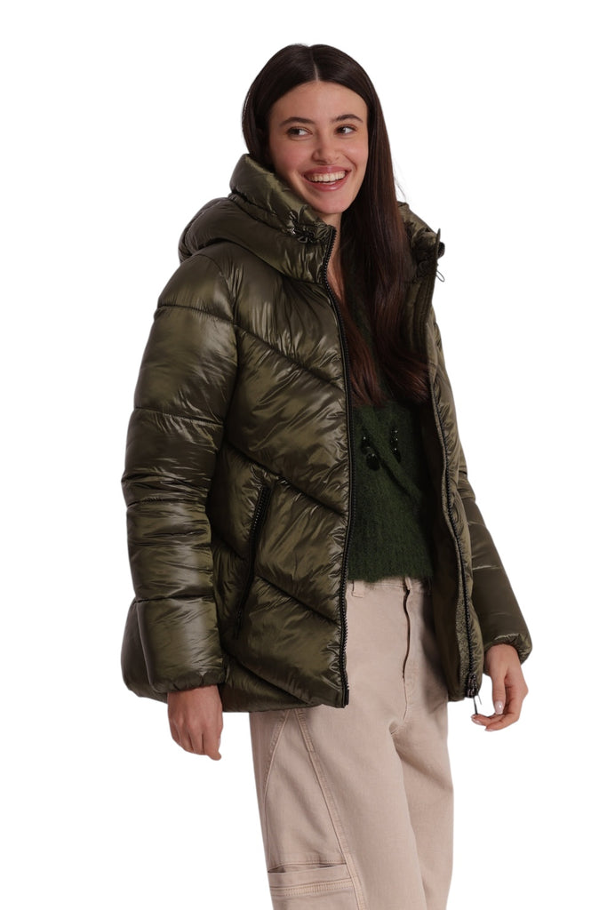 PIUMINO MIMI MUA ART6566 CORTO CON CAPPUCCIO TRAMA GEOMETRICA