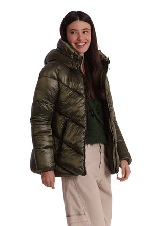 PIUMINO MIMI MUA ART6566 CORTO CON CAPPUCCIO TRAMA GEOMETRICA