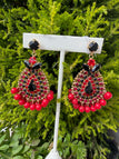 Orecchini Even AP049 Pendenti con cristalli e perle rosse