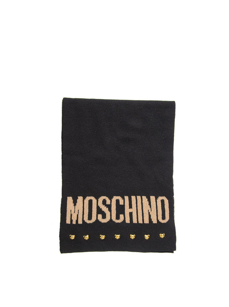 Sciarpa Moschino Art30782 M2961 nera logo teddy bear in metallo