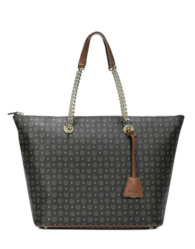 Borsa Pollini TE8410 Shopping Bag Heritage Logo Classic Nero/marrone