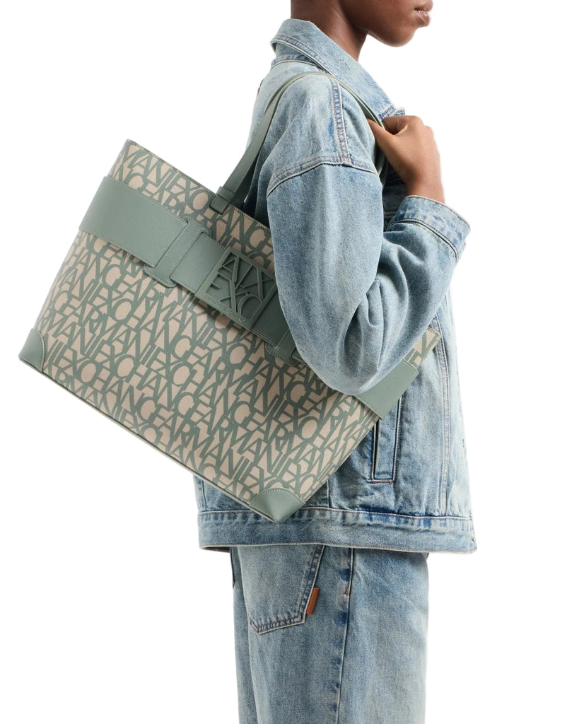 Borsa Armani Exchange Art949127 Shopping Bag Logata B/Color Salvia