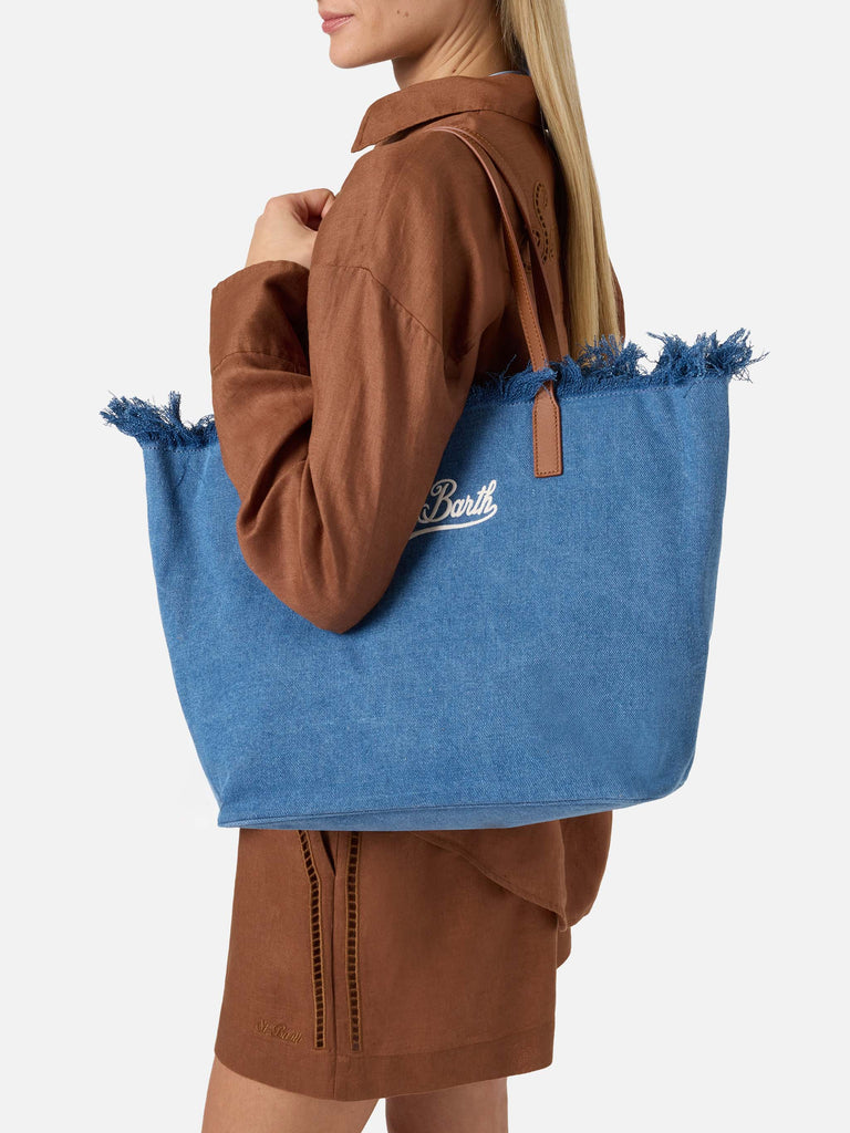 Borsa Saint Barth Shopper City Bag Big Fringe In Tessuto Denim CBF0001 01759L