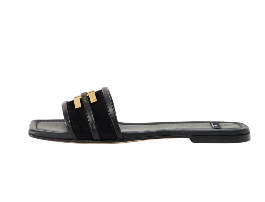 Ciabatte Sandalo Elisabetta Franchi SA72L61E2 Flat in pelle Nero con logo dettaglio