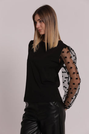 T-SHIRT MANICHE LUNGHE TRASPARENTI E ELESTICO SUL POLSINO SFAP 1186