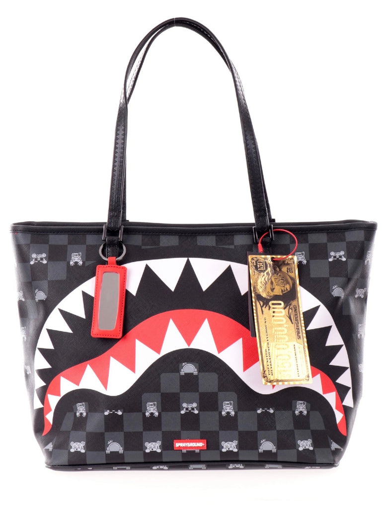 BORSA SPRAYGROUND 8916 GRAY PEEKING CHRACTER CHECK TOTE BAG