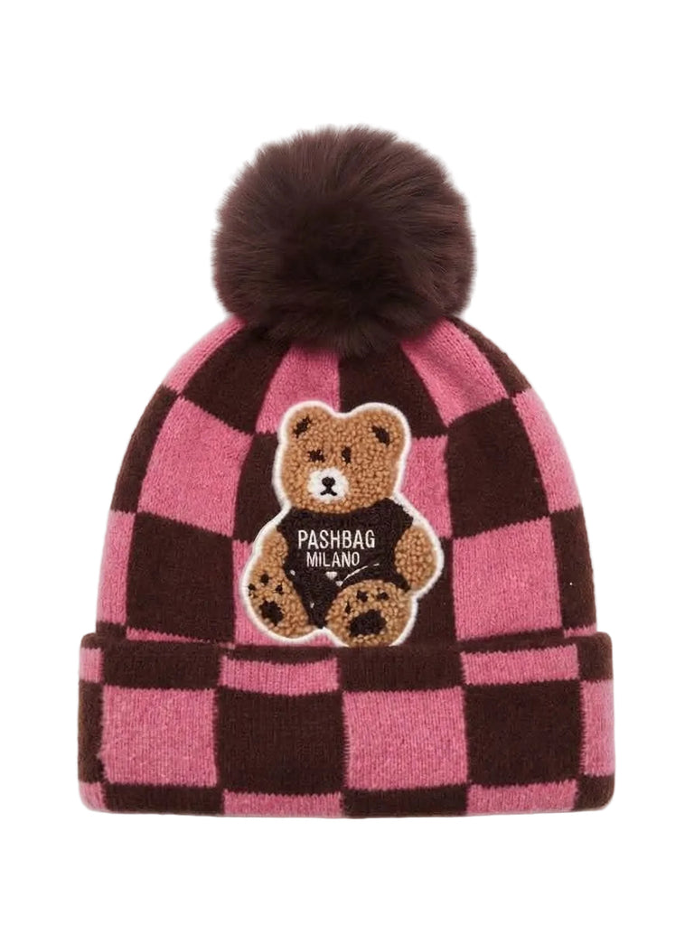 Cappello Pashbag a quadri con Teddy e pon-pon