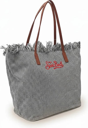 Borsa Saint Barth city bag fringe big micro stripes nero/bianco CBF0001 01769L