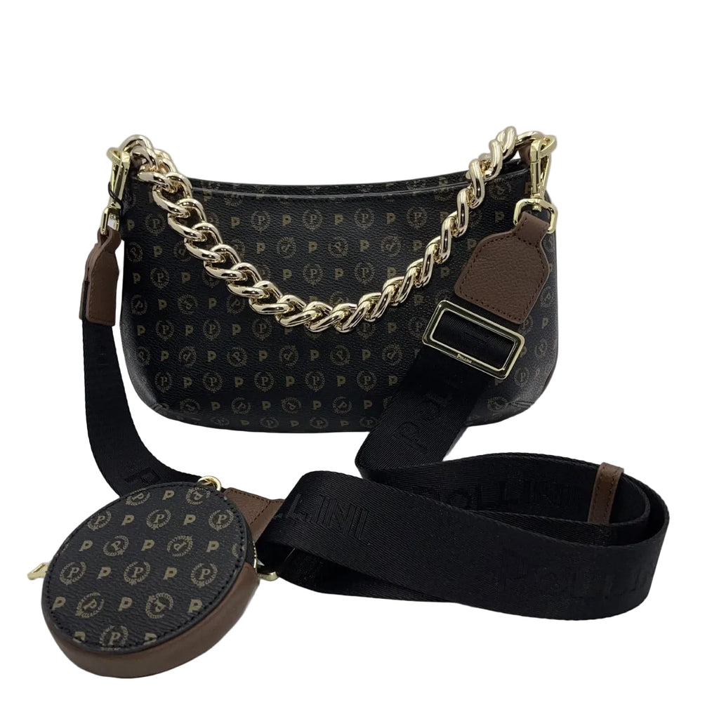 Borsa Pollini TE8490 Tracolla Heritage Pollini Nera con dettagli Marroni