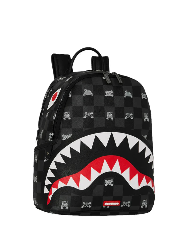 ZAINETTO SPRAYGROUND 8908 GRAY PEEKING CHARACTER CHECK SAVAGE BACKPACK