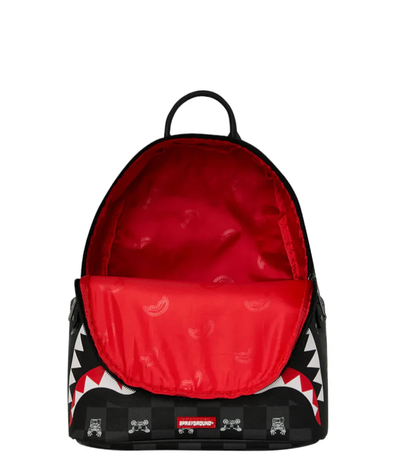 ZAINETTO SPRAYGROUND 8908 GRAY PEEKING CHARACTER CHECK SAVAGE BACKPACK