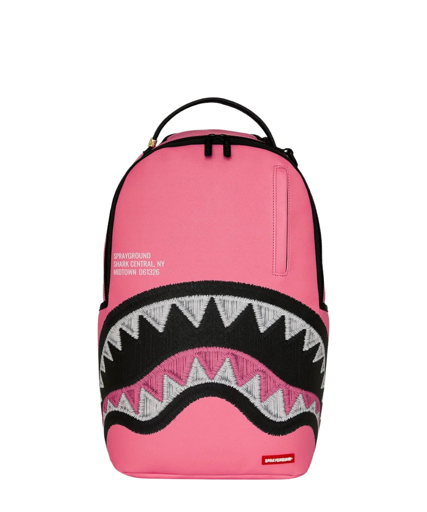 ZAINO SPRAYGROUND 9630 SHARK CENTRAL PINK EMBROIDERED SHARK BACKPACK