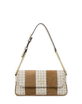 Borsa Pollini SC4639 A Spalla Interplay In Fabric Suede Ed Heritage Pvc Taupe/avorio