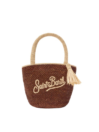 Borsa Saint Barth Marcy in raffia marrone con nappetta e logo ricamato  MARR001 00220L