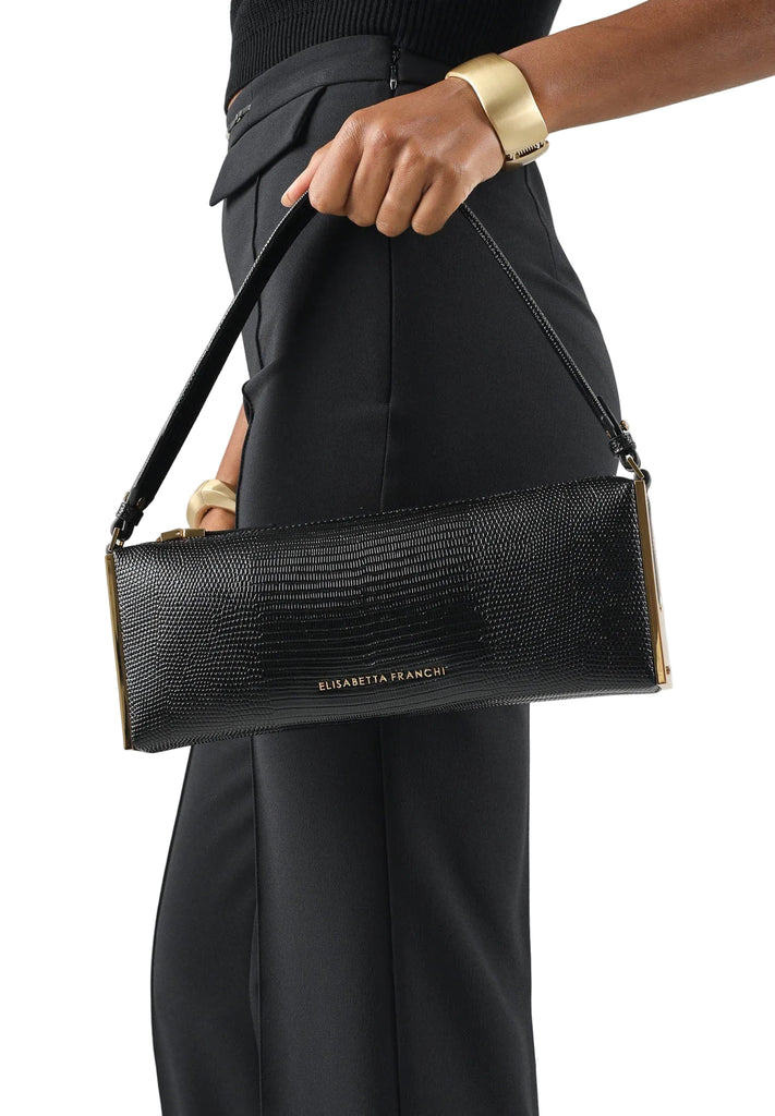 Borsa Elisabetta Franchi BS15A66E2 a spalla nera con stampa effetto lucertola