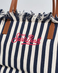 Borsa Saint Barth city bag HB stripes blu/bianco Big Fringe CBF0001 01768L