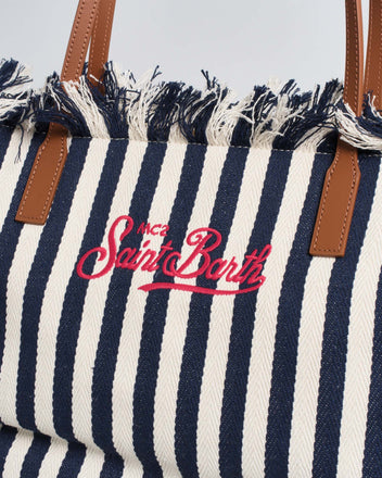 Borsa Saint Barth city bag HB stripes blu/bianco Big Fringe CBF0001 01768L