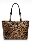 Borsa L’ Atelier du Sac 20595 shopping bag leopardata con fiocco e dettagli gold