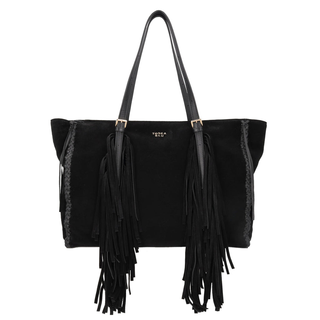 Borsa Tosca blu TF261B223 Shopping Kate in suede con frange