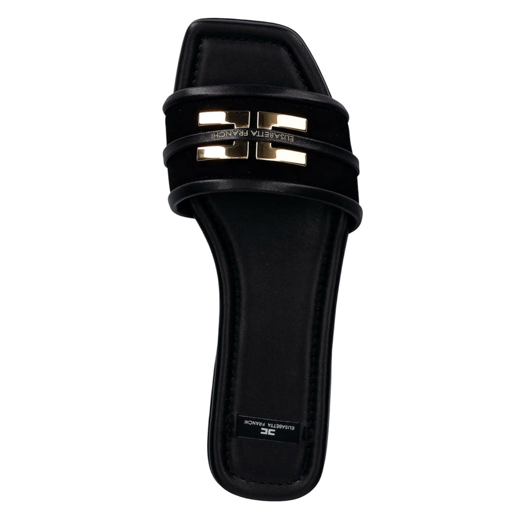 Ciabatte Sandalo Elisabetta Franchi SA72L61E2 Flat in pelle Nero con logo dettaglio