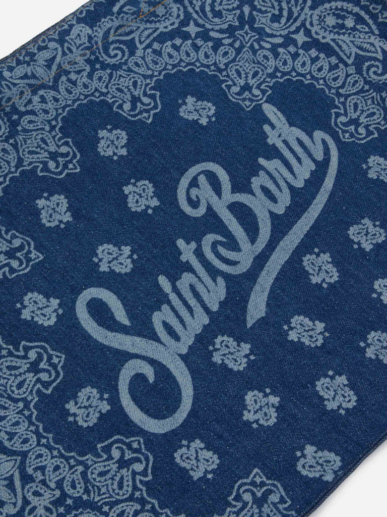Borse Saint Barth Essential Bag in tessuto denim stampa bandana e logo a contrasto
