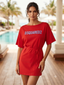 Maxi t-shirt DSQUARED2 rossa con logo celeste D6A253480