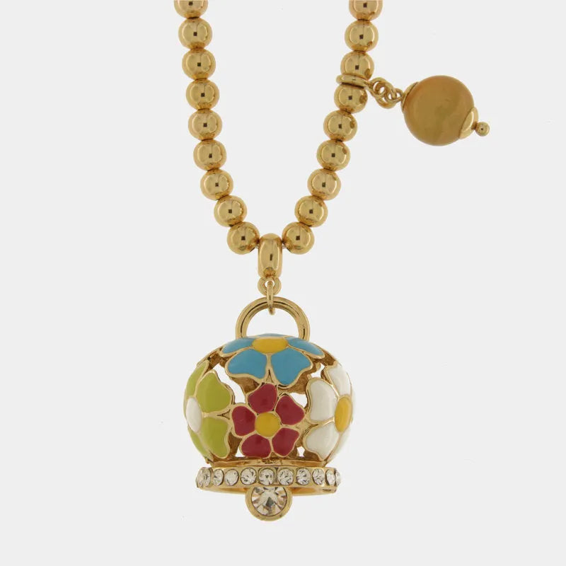Collana Amo Capri  con campanella a  fiore multicolore e perla