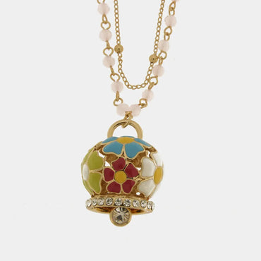 Collana bianca a più fili con campanella a forma di fiore multicolore