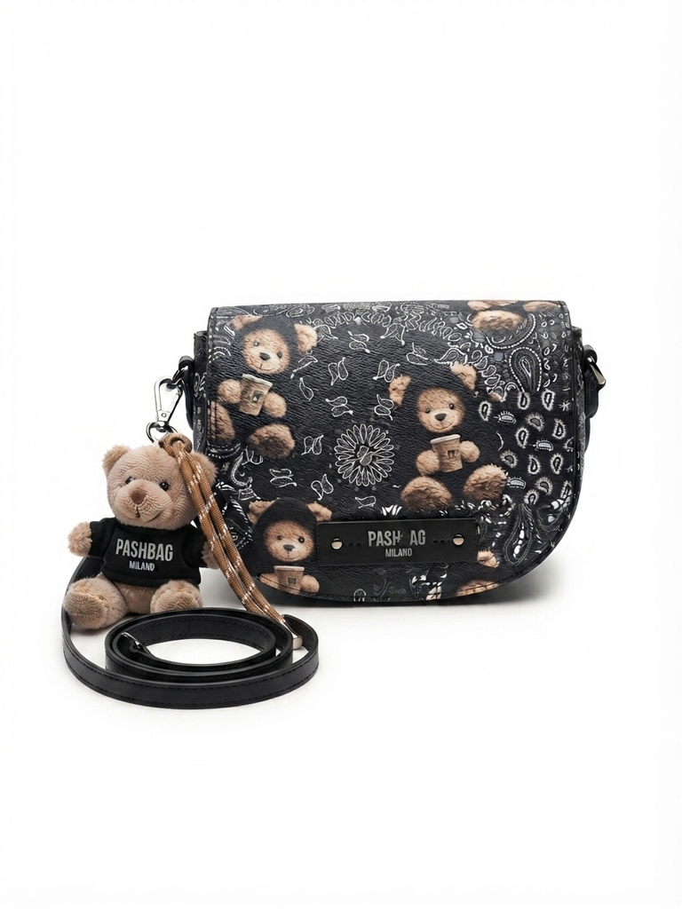 Borsa Pashbag 20112 Reby Vintage bandana nera e orsetti