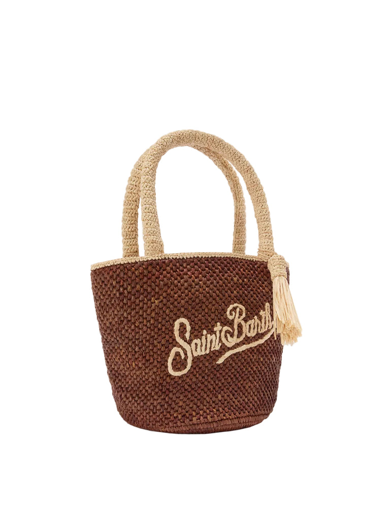 Borsa Saint Barth Marcy in raffia marrone con nappetta e logo ricamato  MARR001 00220L