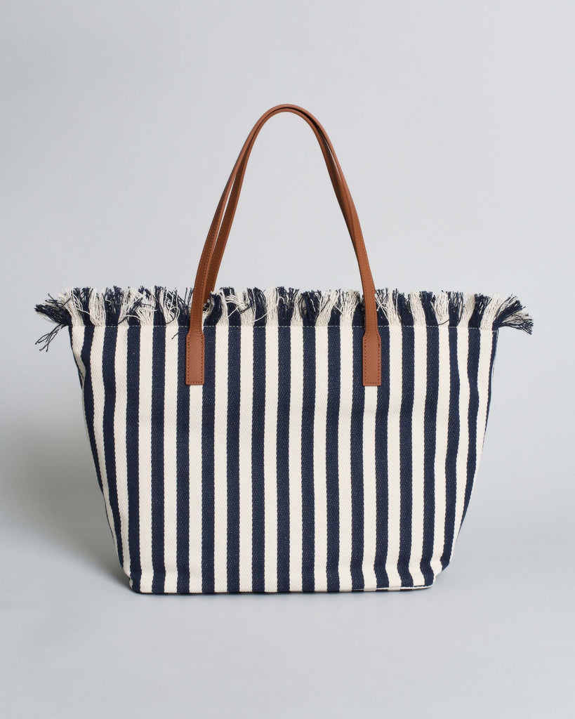 Borsa Saint Barth city bag HB stripes blu/bianco Big Fringe CBF0001 01768L