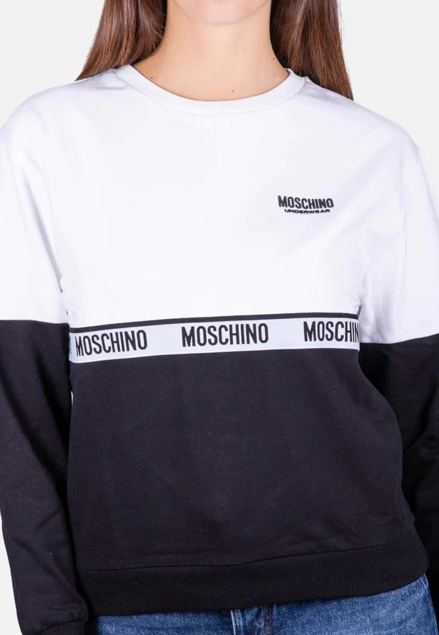 Felpa Girocollo Moschino V6A1704 Donna Banda Logo Black&White