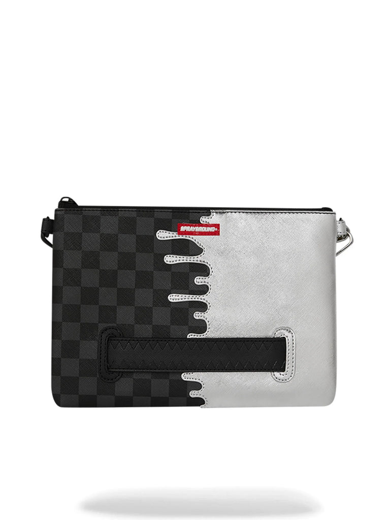 POCHETTE SPRAYGROUND 8929 SILVER SIDE DRIP CHECK BLACK CROSSBODY CLUTCH