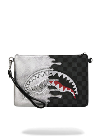 POCHETTE SPRAYGROUND 8929 SILVER SIDE DRIP CHECK BLACK CROSSBODY CLUTCH