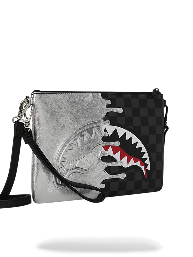 POCHETTE SPRAYGROUND 8929 SILVER SIDE DRIP CHECK BLACK CROSSBODY CLUTCH