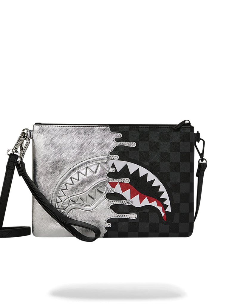 POCHETTE SPRAYGROUND 8929 SILVER SIDE DRIP CHECK BLACK CROSSBODY CLUTCH