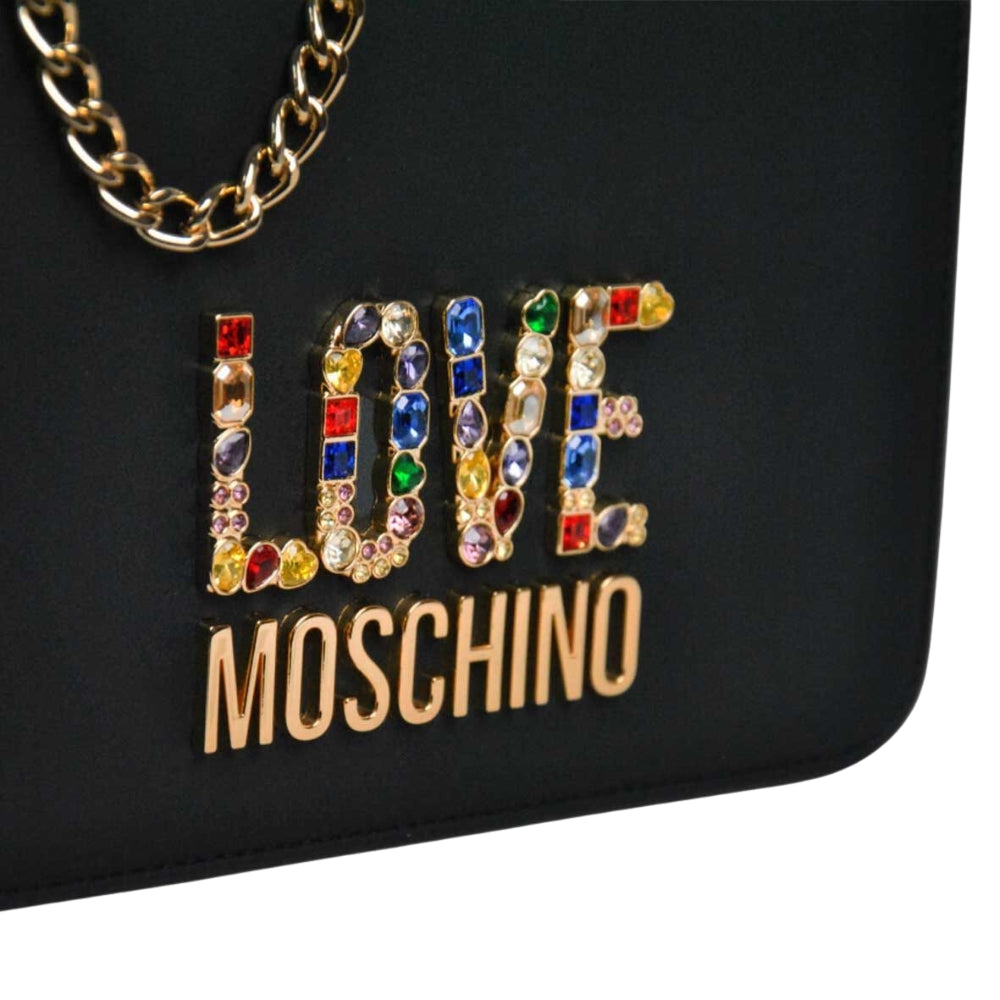 Borsa Love Moschino JC4334 Flap Bag Nera logo pietre colorate